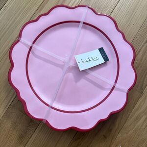 Nicole Miller Pink & Red Melamine Dinner Plates Party Summer 4 Pc New